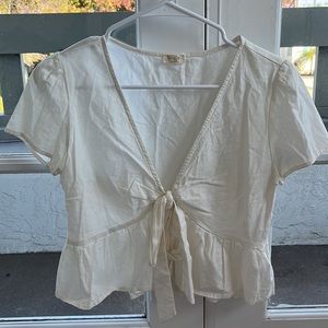 White Linen Cora Tie Front Top | Brandy Melville